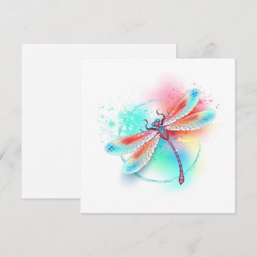 Rode libellen op waterverf achtergrond notitiekaartje (Voorkant / Achterkant)