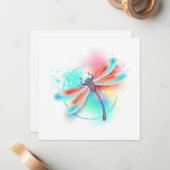 Rode libellen op waterverf achtergrond notitiekaartje (Voorkant / Achterkant in situ)