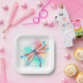 Rode libellen op waterverf achtergrond papieren bordje (Feest)