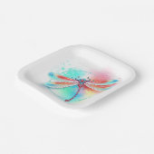 Rode libellen op waterverf achtergrond papieren bordje (Gebogen)