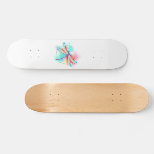 Rode libellen op waterverf achtergrond persoonlijk skateboard (Horizontaal)