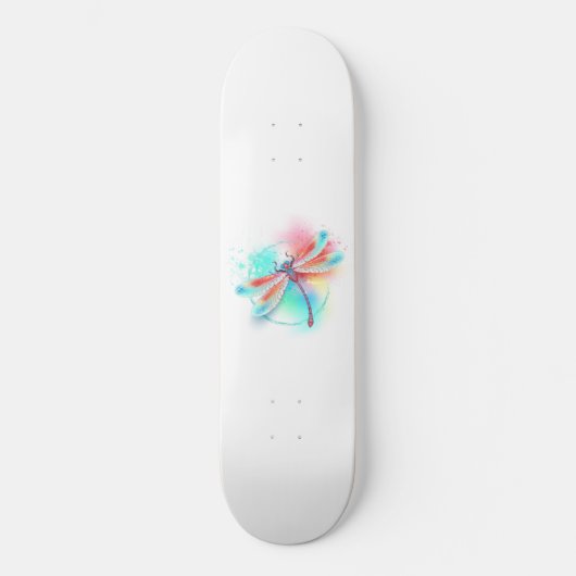 Rode libellen op waterverf achtergrond persoonlijk skateboard (Voorkant)