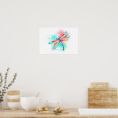 Rode libellen op waterverf achtergrond poster (Keuken)