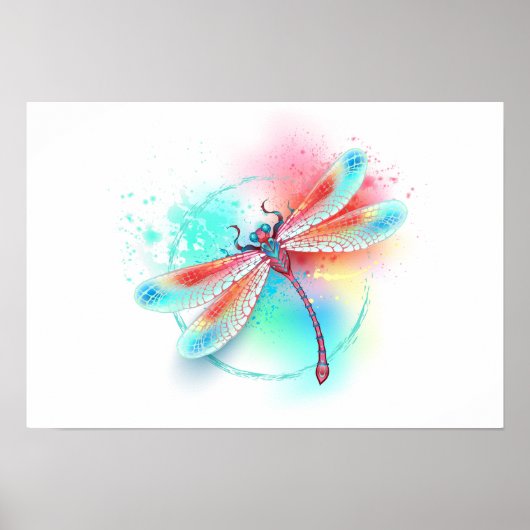 Rode libellen op waterverf achtergrond poster (Voorkant)