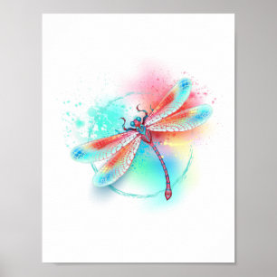 Rode libellen op waterverf achtergrond poster