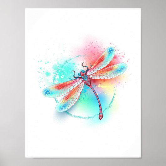 Rode libellen op waterverf achtergrond poster (Voorkant)