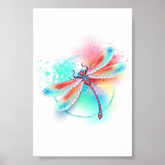 Rode libellen op waterverf achtergrond poster (Voorkant)