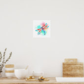 Rode libellen op waterverf achtergrond poster (Keuken)