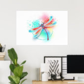 Rode libellen op waterverf achtergrond poster (Thuiskantoor)