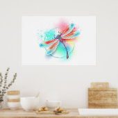 Rode libellen op waterverf achtergrond poster (Keuken)