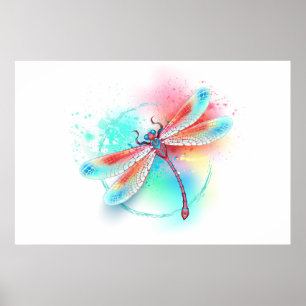 Rode libellen op waterverf achtergrond poster