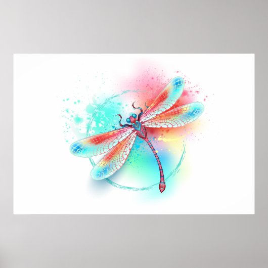 Rode libellen op waterverf achtergrond poster (Voorkant)