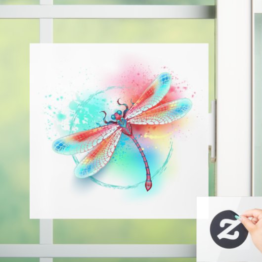 Rode libellen op waterverf achtergrond raamsticker (Huis)