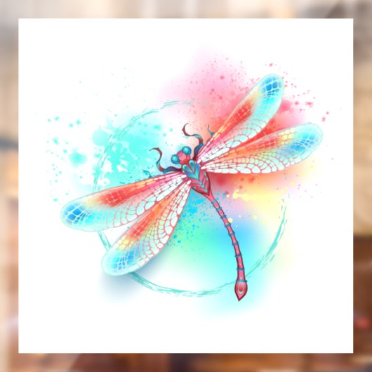 Rode libellen op waterverf achtergrond raamsticker (Vel 2)