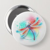 Rode libellen op waterverf achtergrond ronde button 4,0 cm (Voorkant /achterkant)