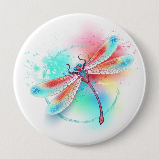 Rode libellen op waterverf achtergrond ronde button 4,0 cm (Voorkant)