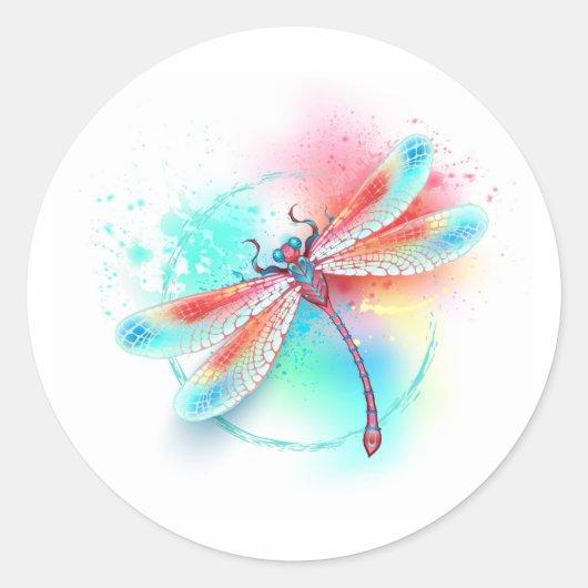 Rode libellen op waterverf achtergrond ronde sticker (Voorkant)