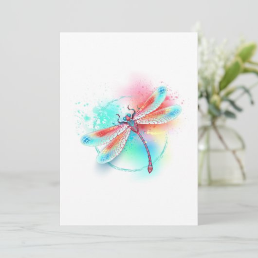 Rode libellen op waterverf achtergrond save the date (Staand voorkant)