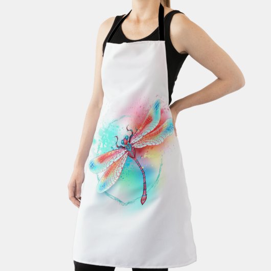 Rode libellen op waterverf achtergrond schort (Insitu)