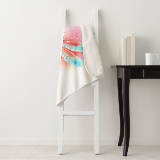 Rode libellen op waterverf achtergrond sherpa deken (In situ)