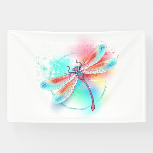 Rode libellen op waterverf achtergrond spandoek (Horizontaal)