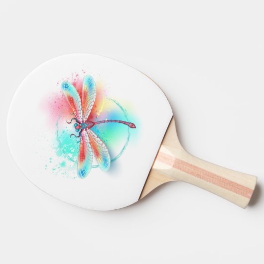 Rode libellen op waterverf achtergrond tafeltennisbatje (Zijkant)