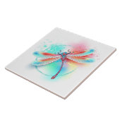 Rode libellen op waterverf achtergrond tegeltje (Zijkant)