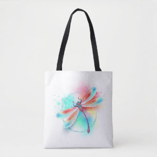 Rode libellen op waterverf achtergrond tote bag