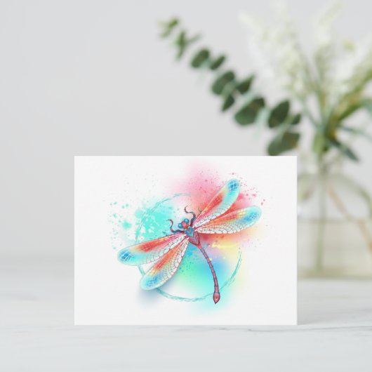 Rode libellen op waterverf achtergrond uitnodiging briefkaart (Staand voorkant)