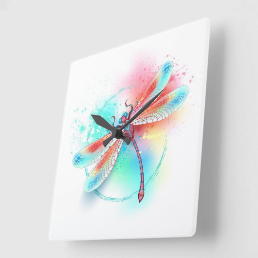 Rode libellen op waterverf achtergrond vierkante klok (Hoek)