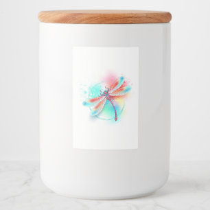 Rode libellen op waterverf achtergrond voedselcontainer etiket