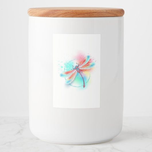 Rode libellen op waterverf achtergrond voedselcontainer etiket (Voorkant)