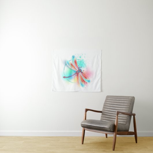 Rode libellen op waterverf achtergrond wandkleed (In Situ (horizontaal))