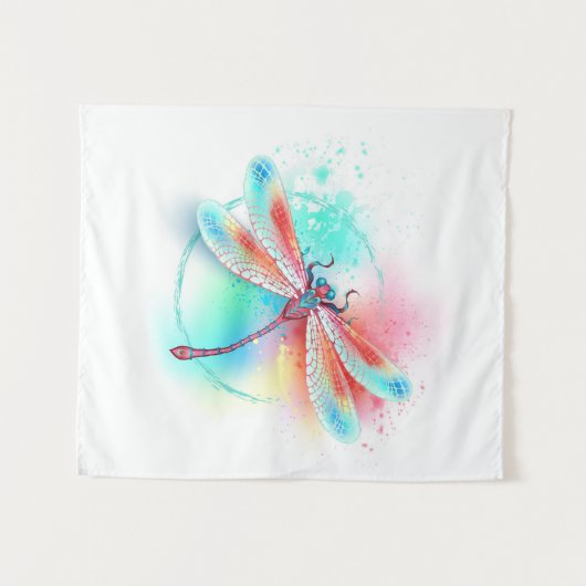 Rode libellen op waterverf achtergrond wandkleed (Voorkant (horizontaal))