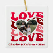 Rode liefde aangepaste koppel namen & foto hart keramisch ornament (Voorkant)
