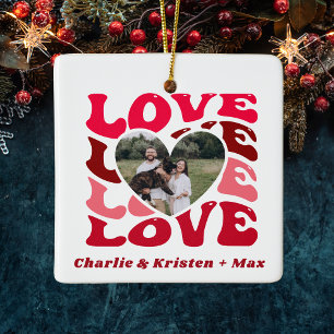 Rode liefde aangepaste koppel namen & foto hart keramisch ornament