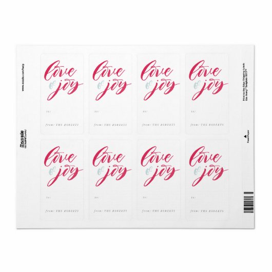 Rode Liefde en Joy Gift Label Sticker (Full Sheet)