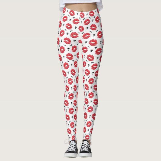 Rode Liefde en Kusjes Valentijnse  Leggings (Voorkant)