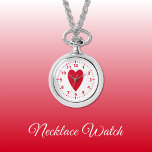 Rode liefde hart Ketting Watch<br><div class="desc">Ketting Horloge cadeau. Met een rood liefdeshart en kloknummers op een witte achtergrond.</div>