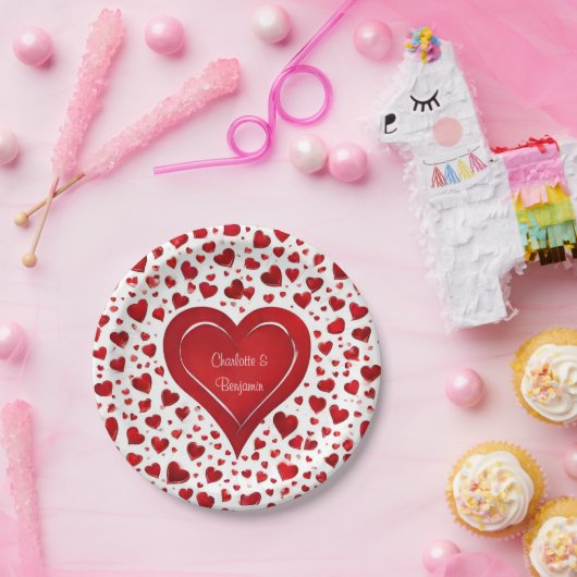 Rode Liefde Hart Patroon Valentijn Naam Partij Papieren Bordje (Feest)
