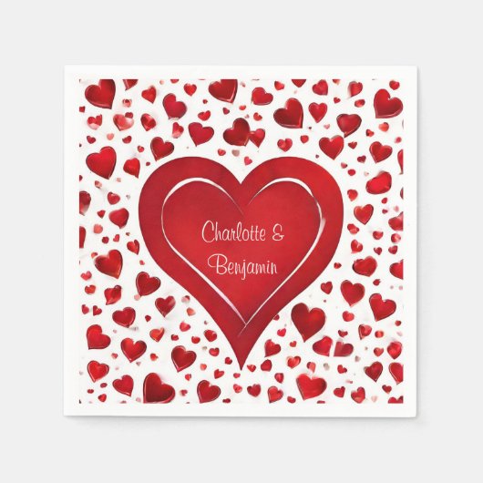 Rode Liefde Hart Patroon Valentijn Naam Partij Servet (Voorkant)