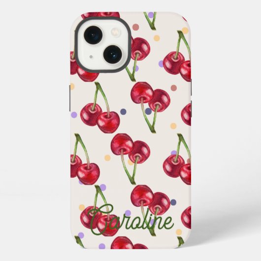 rode liefde kers polka stip vintage gepersonalisee iPhone hoesje (Achterkant)