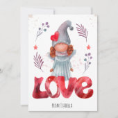 Rode Liefde Met Waterverf Lady Gnome Valentijn Feestdagenkaart (Voorkant)
