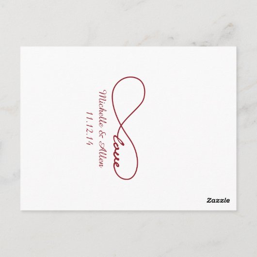 Rode liefde oneindig bruiloft briefkaart (Achterkant)