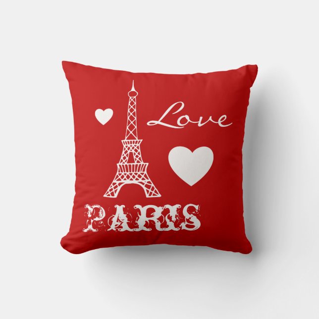 Rode Liefde Paris Eiffeltoren Slaapkamer Kussen (Voorkant)