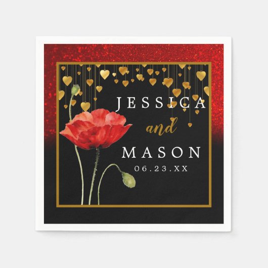 Rode Liefde Rozen Bruiloft Cocktail Servetten (Voorkant)