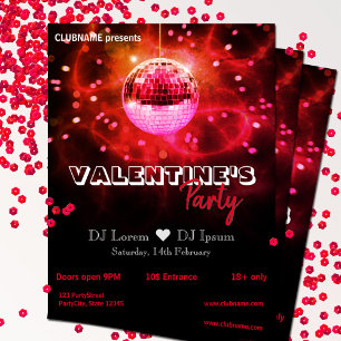 Rode Liefde Valentijnsdag Disco Bal Feest Flyer