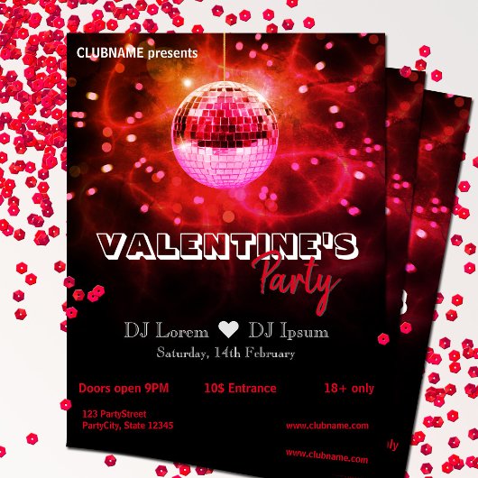 Rode Liefde Valentijnsdag Disco Bal Feest Flyer