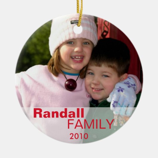 Rode liefde vreugde vredesbord op eigen foto naam keramisch ornament (Voorkant)