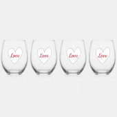 Rode Liefde Witte Hart Wijnglas Zonder Voet (Voorkant)
